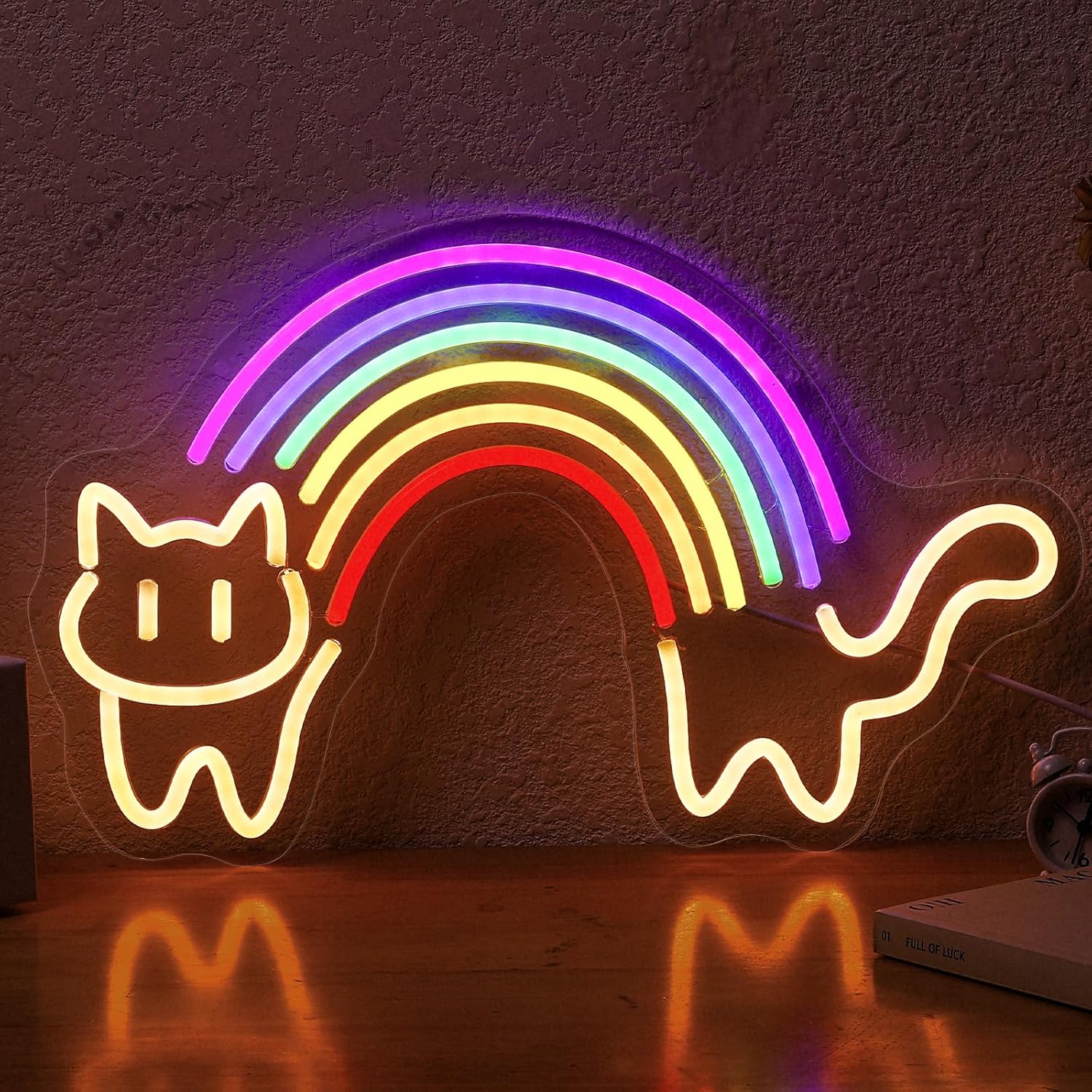 Rainbow Cat Neon Sign Cute Cat - Baby Nursery Wall Lights ulasan dan harga