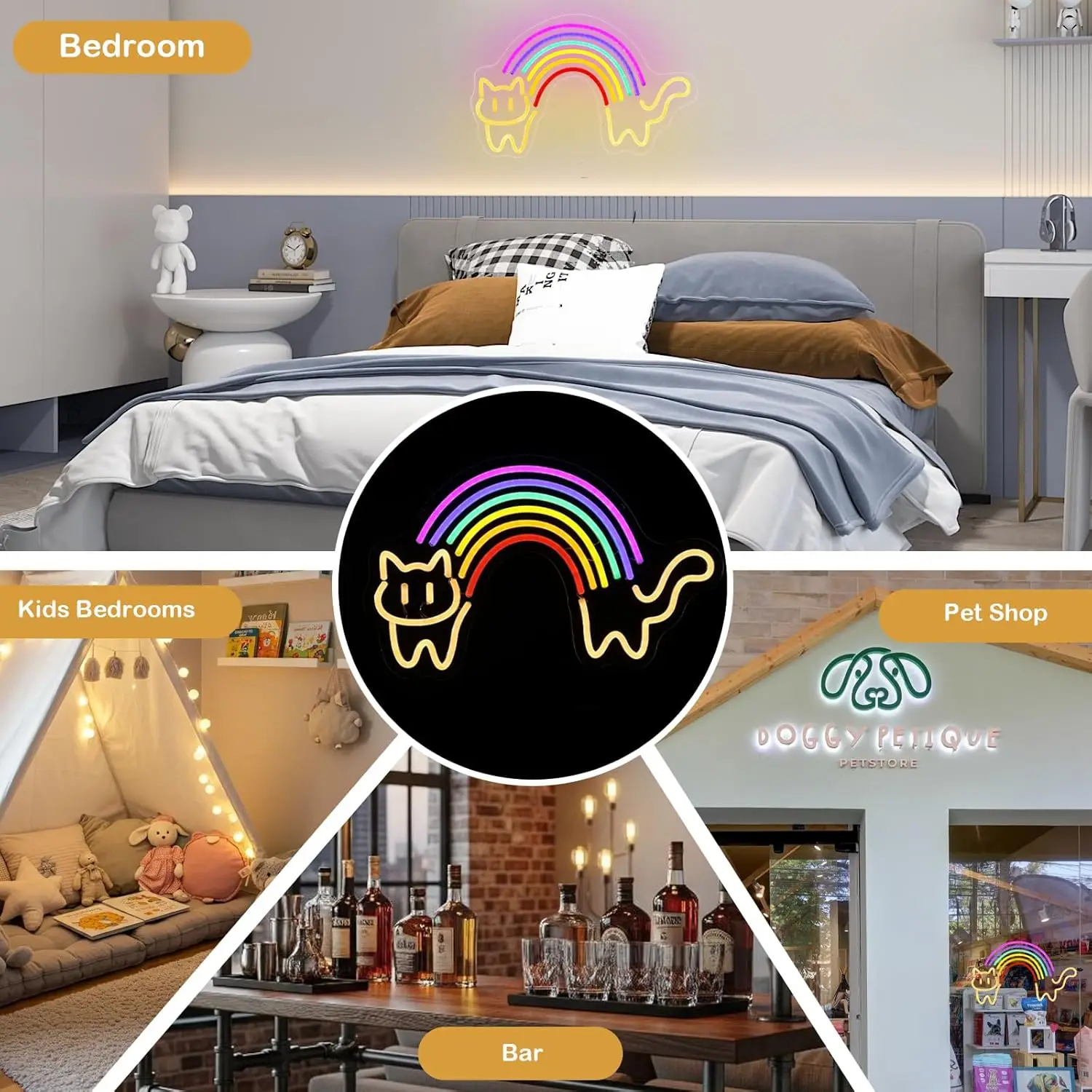 Rainbow Cat Neon Sign Cute Cat - Baby Nursery Wall Lights ulasan dan harga