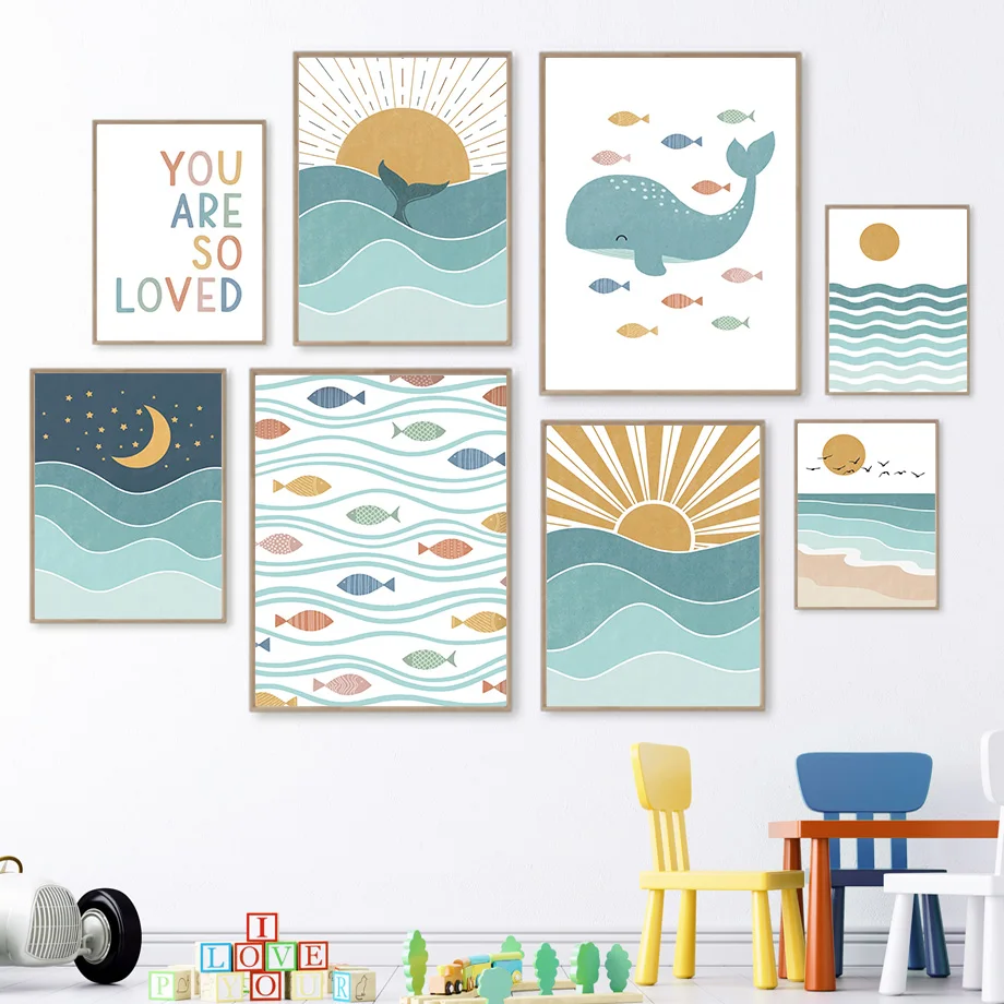 1pc frameless Fish Whale Seagu - Baby Girl Nursery Quotes ulasan dan harga